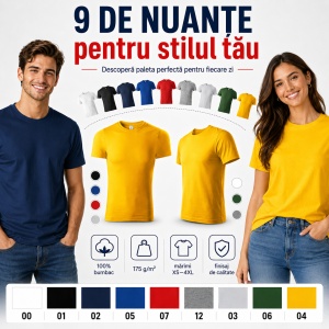 Tricou Unisex Damă/Bărbat PEAK P74 – 100% Bumbac, Guler Rotund, 175 g/m², XS–4XL