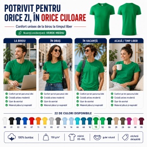 Tricou unisex damă și bărbat, 100% bumbac, mărimi XS–4XL, 22 culori disponibile - Img 6