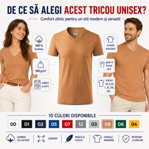 Tricou Unisex Damă și Bărbat Malfini 102, Guler în V, 100% Bumbac, 160 g/m², XS–3XL - Img 2