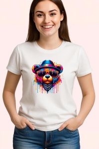 Tricou Urs cu palarie si ochelari fundal graffiti colorat Copii | Dama | Barbat - Img 3