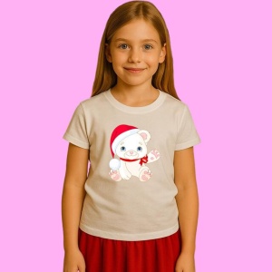 Tricou Ursulet Cu Caciula Craciun, din bumbac 100%, tricou alb, Copii | Dama | Barbat