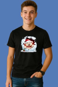 Tricou Ursulet Cu Zambet Si Fular Rosu Craciun, din bumbac 100% Copii | Dama | Barbat - Img 2