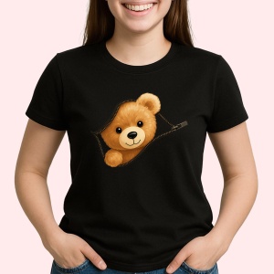 Tricou Ursulet Funny care a desfacut fermoare Negru, Copii | Dama | Barbat