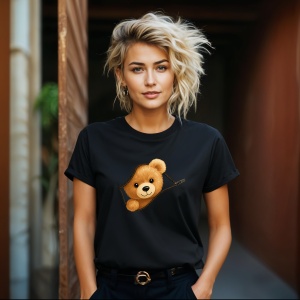 Tricou Ursulet Funny care a desfacut fermoare Negru, Copii | Dama | Barbat - Img 8
