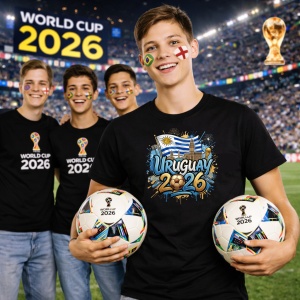 Tricou Uruguay World Cup 2026 Fifa, din bumbac 100%, tricou negru, Copii | Dama | Barbat - Img 7