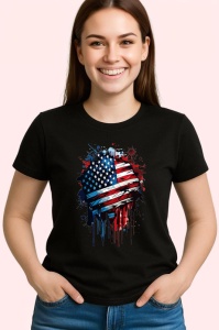 Tricou USA Steag Splash Art, Copii | Dama | Barbat, culoare negru - Img 4