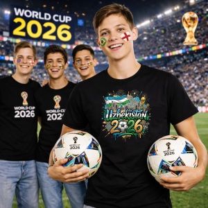 Tricou Uzbekistan World Cup 2026 Fifa, din bumbac 100%, tricou negru, Copii | Dama | Barbat - Img 7