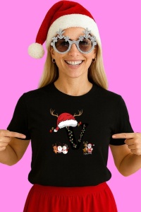 Tricou V Litera Cu Luminite Reni Si Mos Craciun, din bumbac 100% Copii | Dama | Barbat - Img 2