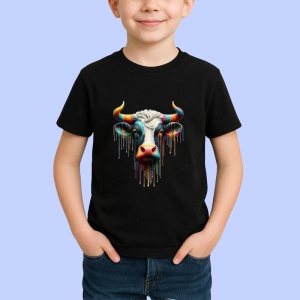 Tricou Vaca alb negru cu culoare arta moderna rustica Copii | Dama | Barbat, culoare negru - Img 4
