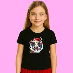 Tricou Vaca Cu Caciula Rosie Craciun, din bumbac 100% Copii | Dama | Barbat - Img 3