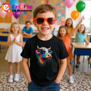 Tricou Vaca multicolora ferma reinterpretata in stil modern Copii | Dama | Barbat, culoare negru - Img 11
