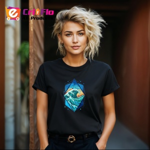 Tricou Val Ocean Albastru Geometric, Copii | Dama | Barbat, culoare negru - Img 12