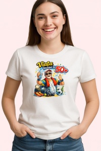 Tricou Viata Incepe La 50 Ani Barbat Bere V1, din bumbac 100% , tricou alb pentru Dama | Barbat - Img 2