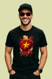 Tricou Vietnam Steag Splash Art, Copii | Dama | Barbat, culoare negru - Img 2