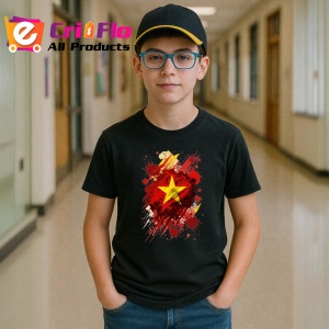 Tricou Vietnam Steag Splash Art, Copii | Dama | Barbat, culoare negru - Img 9