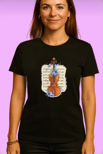 Tricou Vioara Cu Note Muzicale Vintage, Copii | Dama | Barbat, culoare negru