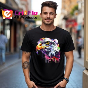 Tricou Vultur portret artistic cu privire intensa Copii | Dama | Barbat, culoare negru - Img 6