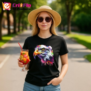 Tricou Vultur portret artistic cu privire intensa Copii | Dama | Barbat, culoare negru