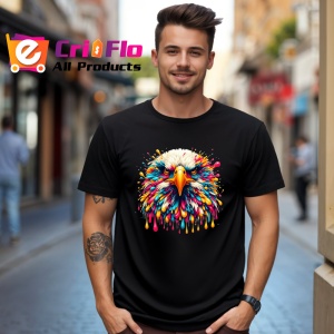 Tricou Vultur realist in culori vibrante fundal alb Copii | Dama | Barbat, culoare negru - Img 6