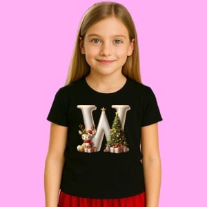 Tricou W Litere Craciun Cu Ren, Brad, Luminite Si Cadouri, din bumbac 100% Copii | Dama | Barbat