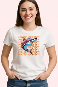 Tricou Water Monster Rechin Albastru Valuri, din bumbac 100% , tricou alb pentru Copii | Dama | Barbat - Img 3