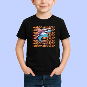 Tricou Water Monster Rechin Albastru Valuri, din bumbac 100%, tricou negru Copii | Dama | Barbat - Img 2