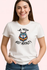 Tricou Wolf Mentality Lup Colorat Geometric V2, din bumbac 100% , tricou alb pentru Copii | Dama | Barbat - Img 2