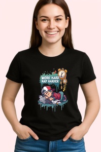Tricou Work Hard Nap Harder Motivat Somnoros, Copii | Dama | Barbat, culoare negru