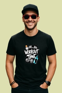 Tricou Workout Time Ceas Haltere, Copii | Dama | Barbat, culoare negru - Img 2