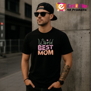 Tricou World Best Mom Text Roz Si Crem Elegant, din bumbac 100%, tricou negru Dama | Barbat - Img 7