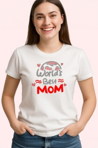 Tricou Worlds Best Mom Inimi Aurii, din bumbac 100% , tricou alb pentru Dama - Img 2