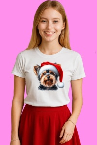 Tricou Yorkshire Terrier Craciun Caciulita De Craciun, din bumbac 100%, tricou alb, Copii | Dama | Barbat - Img 3