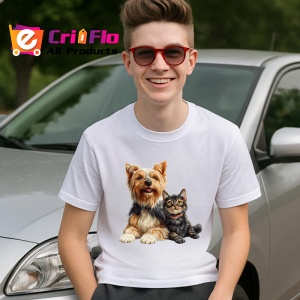 Tricou Yorkshire Terrier si pisica neagra expresie a dragostei Copii | Dama | Barbat Barbat - Img 9