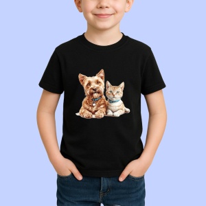 Tricou Yorkshire Terrier si pisica portocalie prietenie adorabila Copii | Dama | Barbat Barbat - Img 6