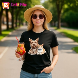 Tricou Yorkshire Terrier si pisica tabby portocalie prietenie naturala Copii | Dama | Barbat Barbat - Img 22
