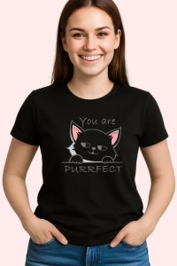 Tricou You Are Purrfect Pisica Alba Morocanoasa, din bumbac 100%, tricou negru Copii | Dama | Barbat