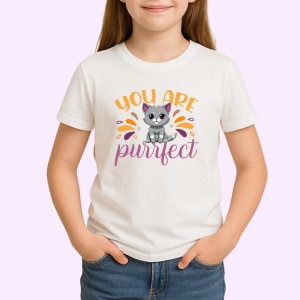 Tricou You Are Purrfect Pisicuta Gri Ilustratie Colorata V1, din bumbac 100% , tricou alb pentru Copii | Dama | Barbat - Img 2