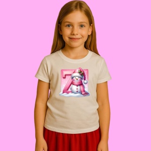 Tricou Z Litera Craciun Roz Cu Om De Zapada Fulgi De Zapada, din bumbac 100% Copii | Dama | Barbat