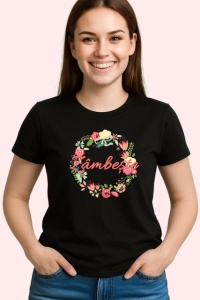 Tricou Zambeste Coronita Flori Delicate, din bumbac 100%, tricou negru Copii | Dama | Barbat