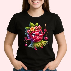 Tricou Zmeura amuzanta de vara dansatoare, Fructe, Copii | Dama, culoare negru - Img 2