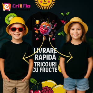 Tricou Zmeura amuzanta de vara dansator la soare, Fructe, Copii | Dama, culoare negru - Img 6