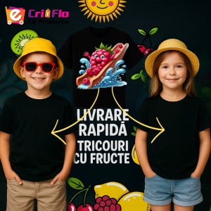 Tricou Zmeura amuzanta de vara in topogan, Fructe, Copii | Dama, culoare negru - Img 6
