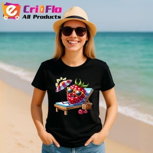 Tricou Zmeura amuzanta de vara la plaja, Fructe, Copii | Dama, culoare negru - Img 11