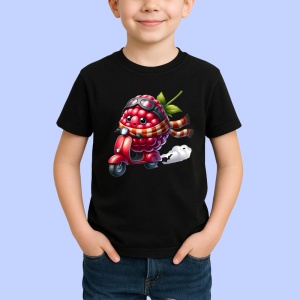 Tricou Zmeura amuzanta de vara pe scuter, Fructe, Copii | Dama, culoare negru