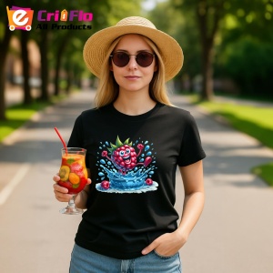 Tricou Zmeura amuzanta de vara saritura in apa, Fructe, Copii | Dama, culoare negru - Img 9