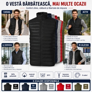 Vestă Bărbați tip Jachetă Fără Mâneci, Matlasată, Ușoară și Călduroasă – Everest 553 - Img 9