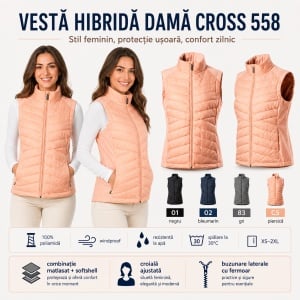 Vestă Damă tip Jachetă Hibridă Matlasată și Softshell – Cross 558 - Img 10
