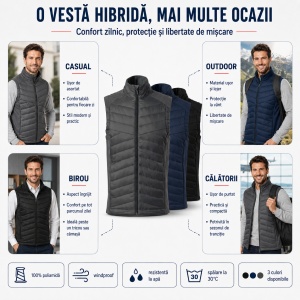 Vestă Hibridă Bărbați Matlasată cu Fermoar, Softshell, Windproof – Cross 557 - Img 9