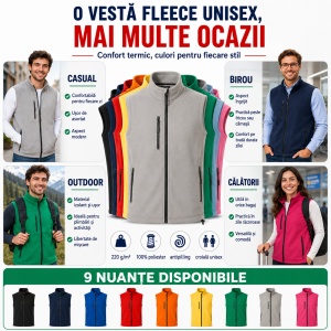 Vestă Polar Fleece tip Jachetă Călduroasă Unisex cu Buzunar în Față – Malfini Exit 525 - Img 6