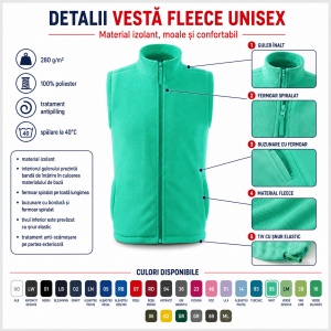 Vestă Polar Fleece Unisex Damă Bărbat Călduroasă cu Fermoar Malfini Next 518 - Img 3